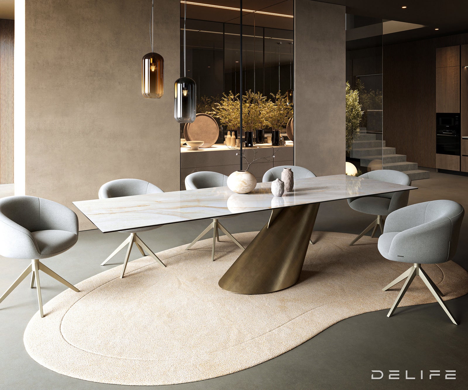 Jedilna miza Edge 300x100 cm, material: keramika Onyx Pearl