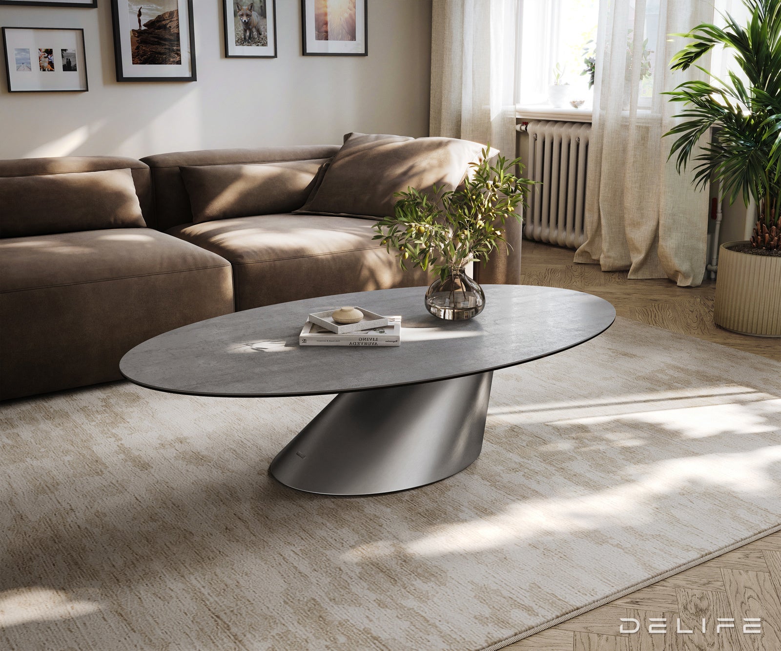 Klubska mizica Edge 140x80 cm, material: keramika beton siva