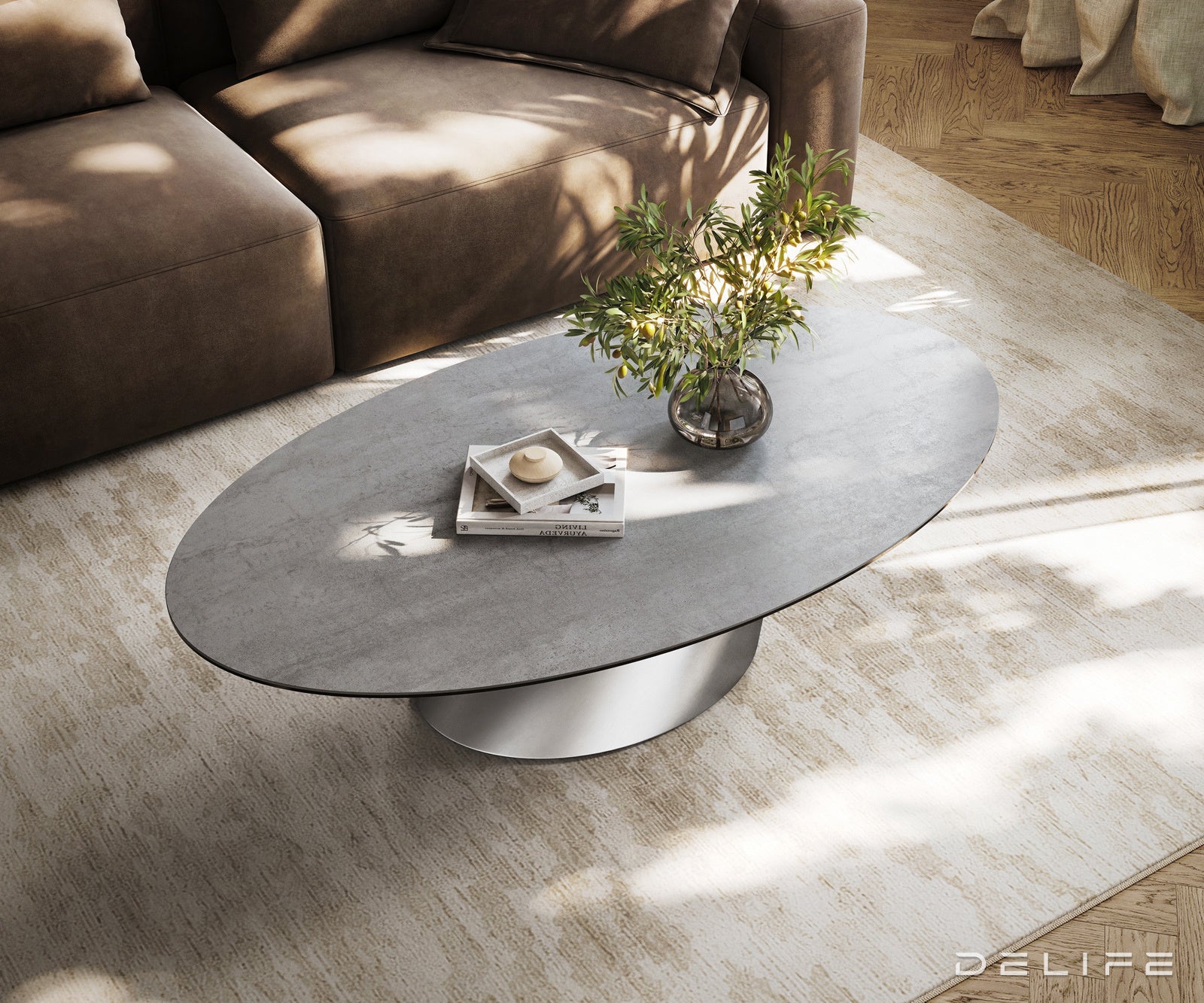 Klubska mizica Edge 140x80 cm, material: keramika beton siva
