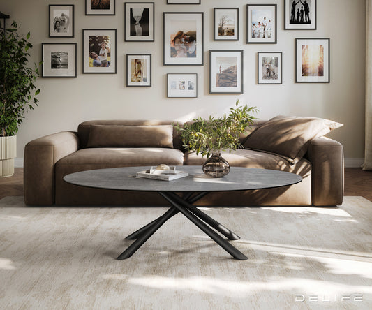 Klubska mizica Edge 140x80 cm, material: keramika beton siva