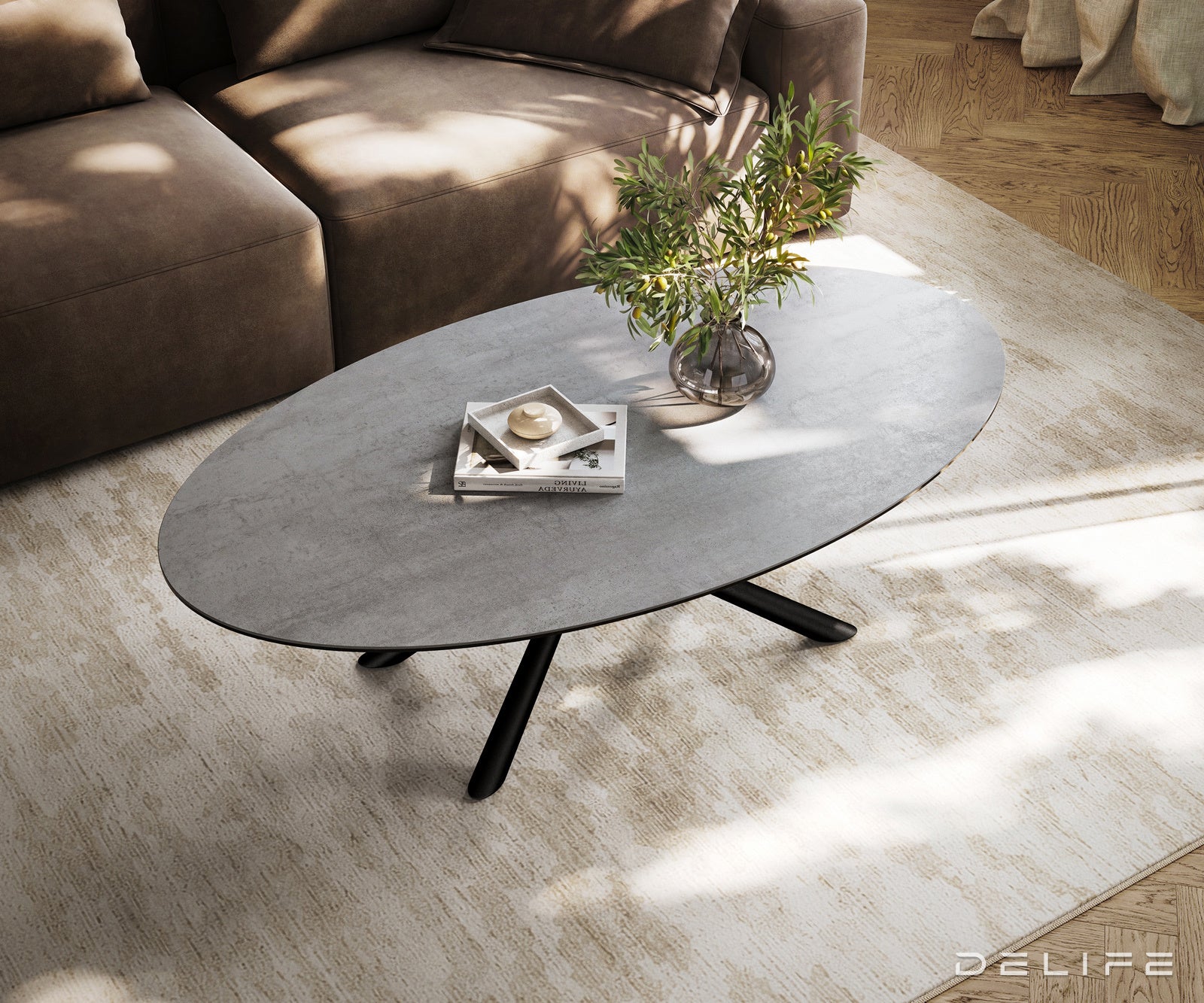 Klubska mizica Edge 140x80 cm, material: keramika beton siva