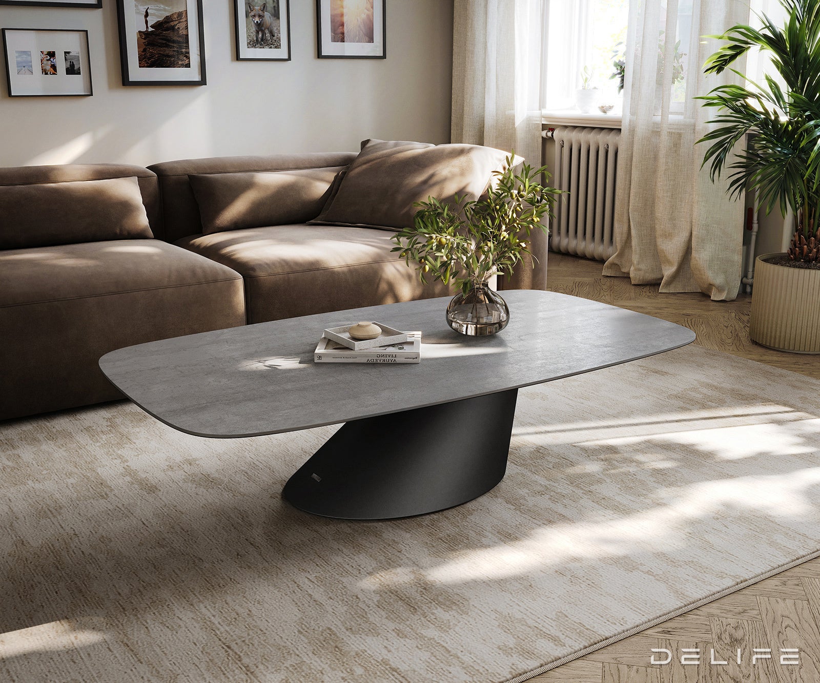 Klubska mizica Edge Boot 140x80 cm, material: keramika, beton siva
