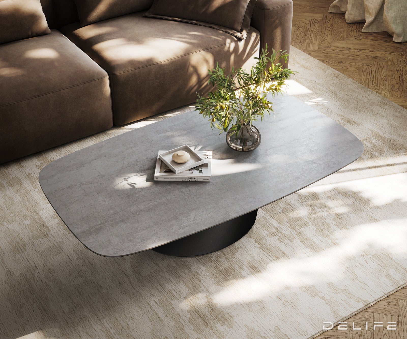 Klubska mizica Edge Boot 140x80 cm, material: keramika, beton siva