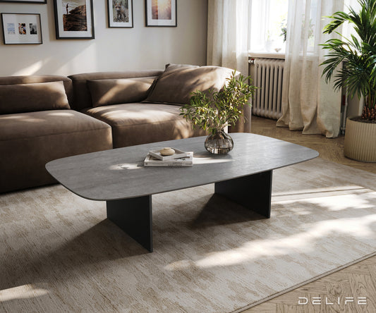 Klubska mizica Edge Boot 140x80 cm, material: keramika, beton siva