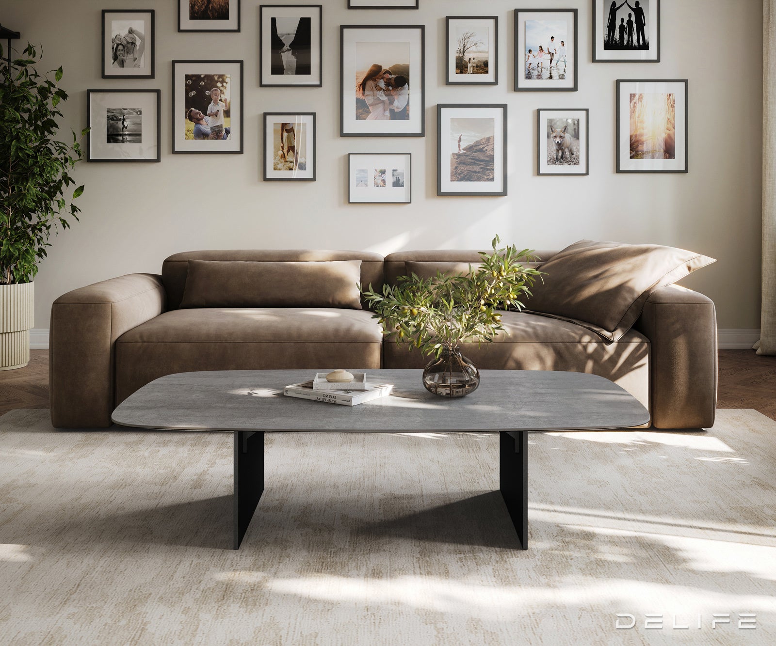 Klubska mizica Edge Boot 140x80 cm, material: keramika, beton siva