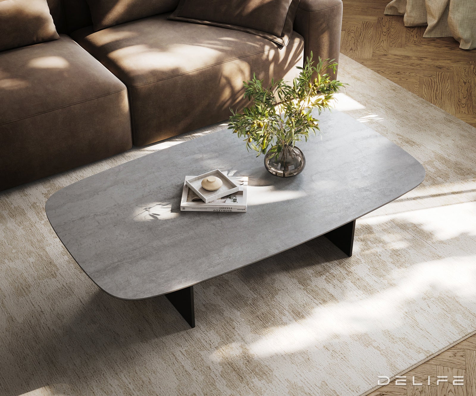 Klubska mizica Edge Boot 140x80 cm, material: keramika, beton siva