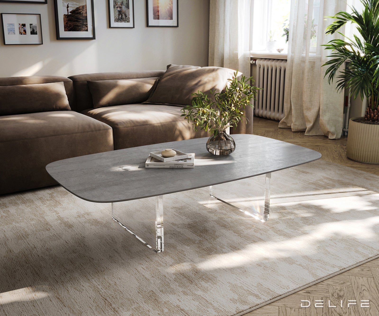 Klubska mizica Edge Boot 140x80 cm, material: keramika, beton siva