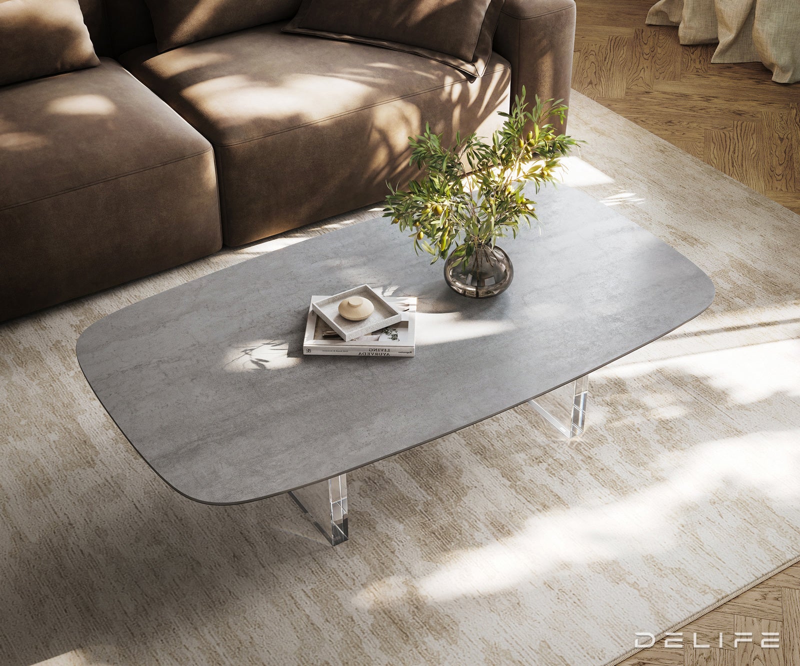 Klubska mizica Edge Boot 140x80 cm, material: keramika, beton siva