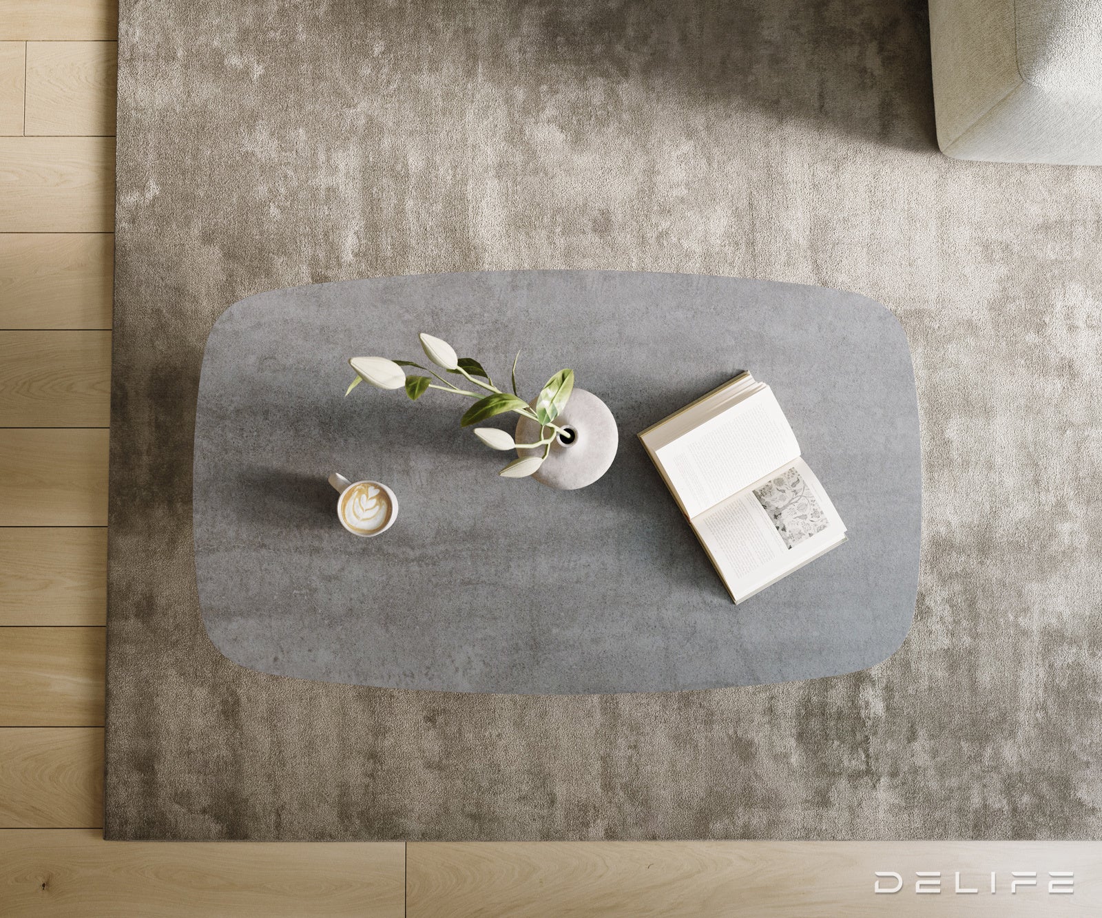Klubska mizica Edge Boot 120x70 cm, material: keramika, beton siva