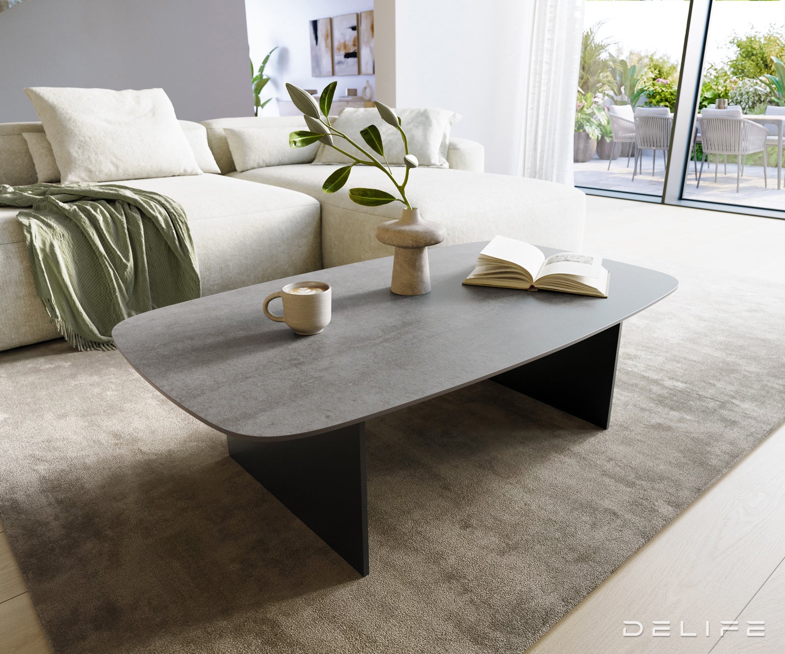 Klubska mizica Edge Boot 120x70 cm, material: keramika, beton siva