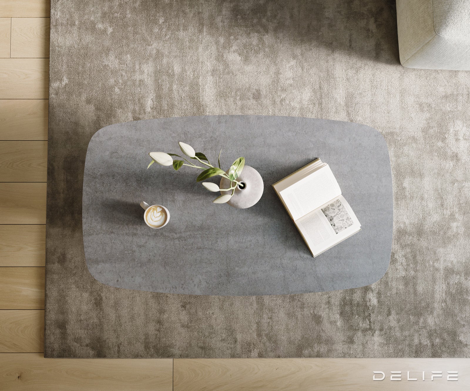 Klubska mizica Edge Boot 120x70 cm, material: keramika, beton siva