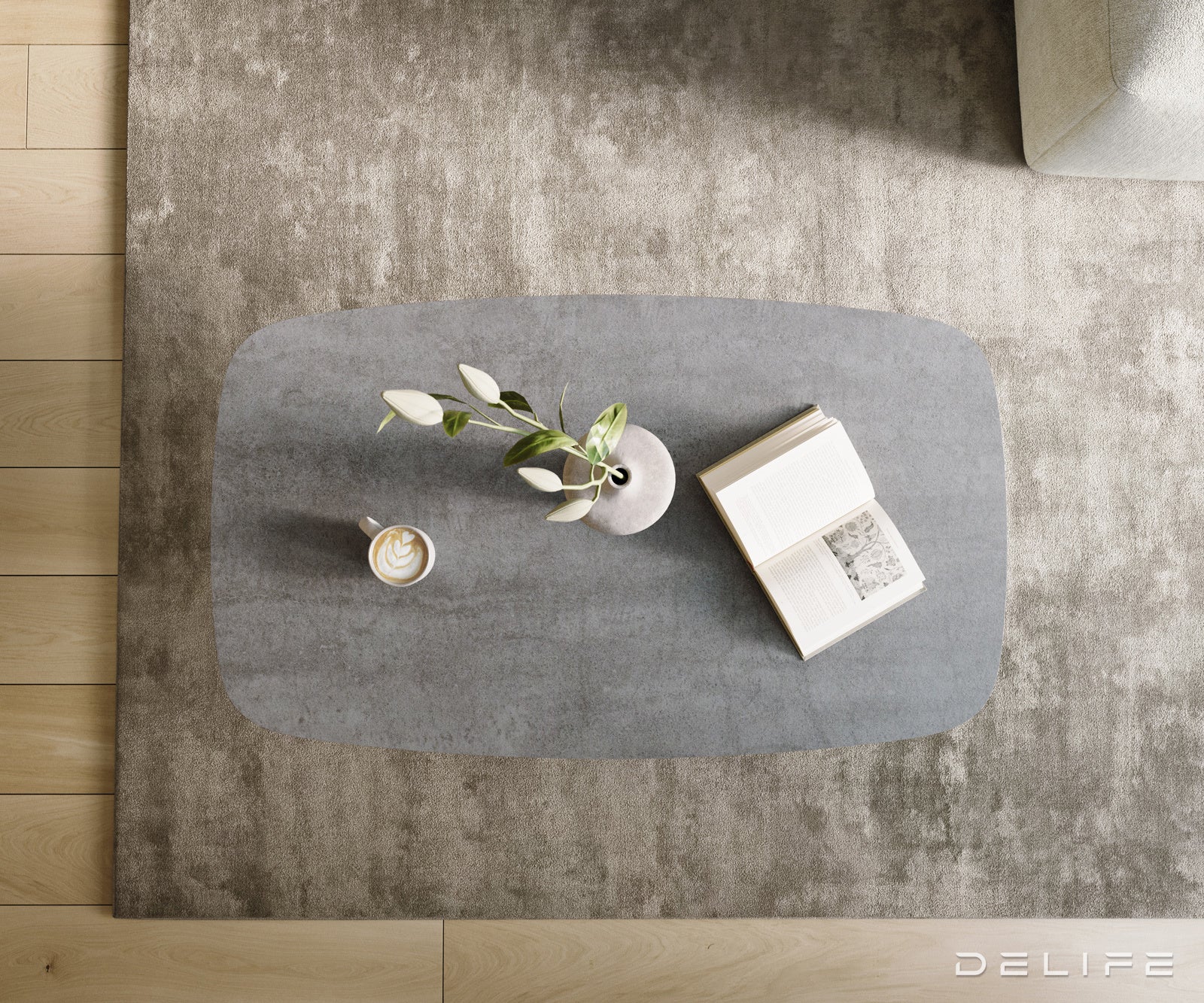 Klubska mizica Edge Boot 120x70 cm, material: keramika, beton siva
