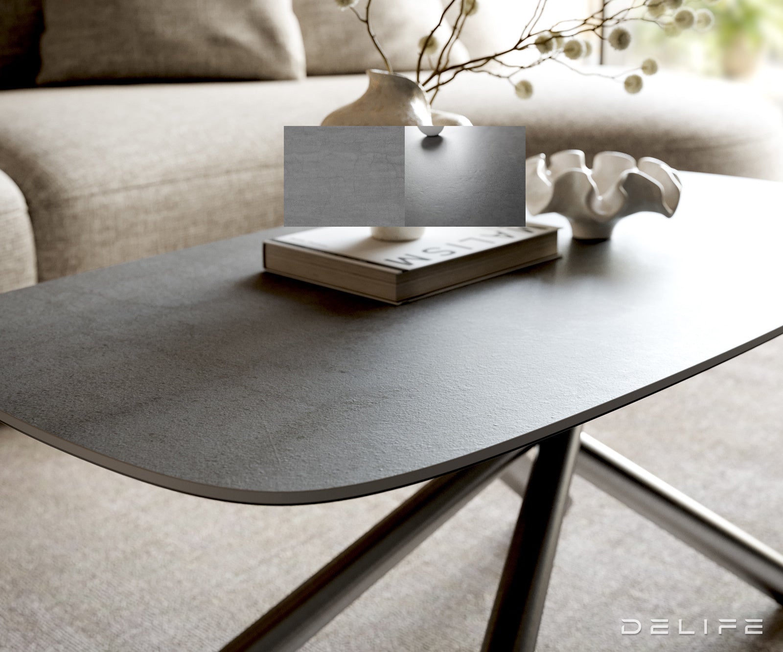 Klubska mizica Edge Boot 100x50 cm, material: keramični beton