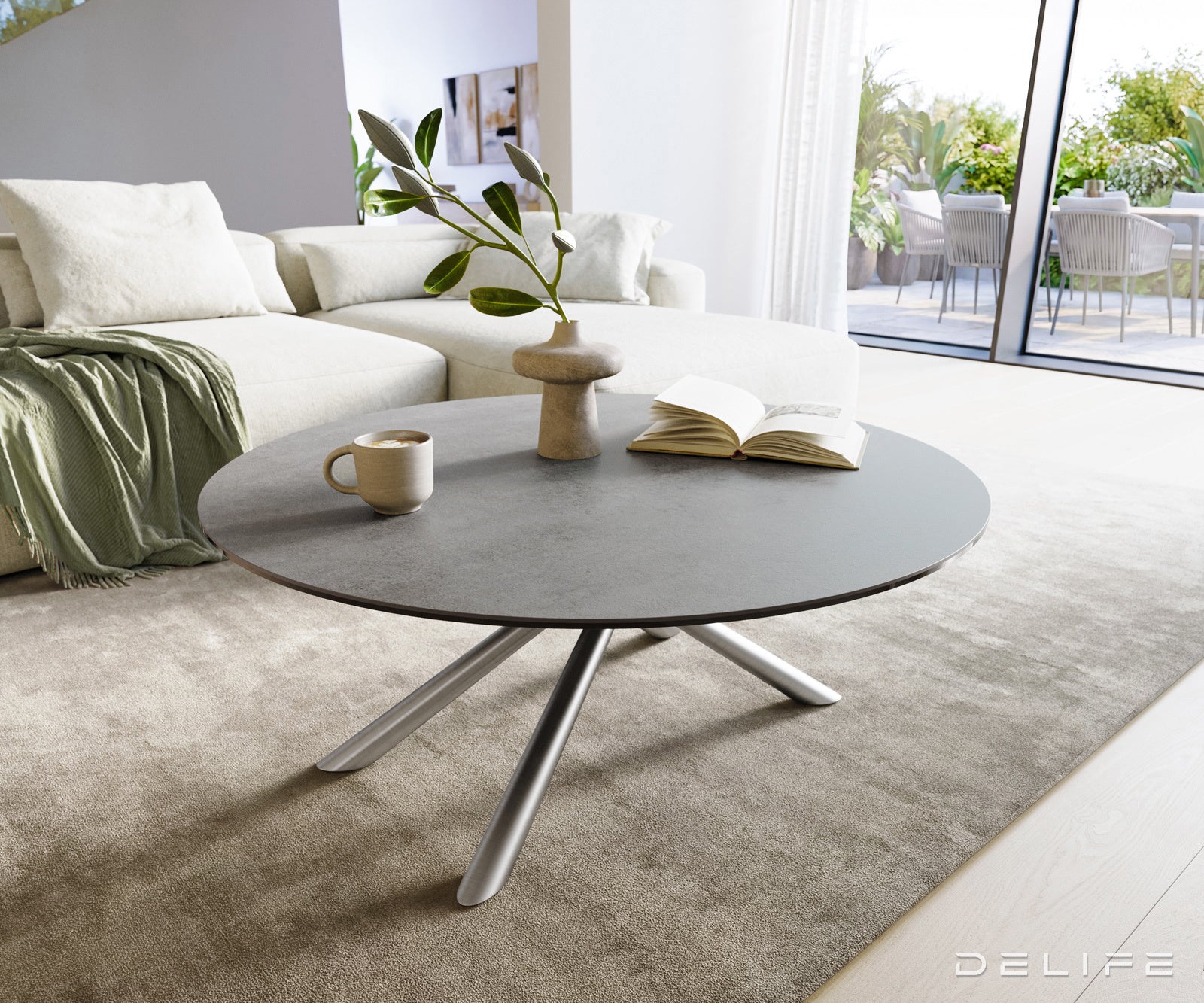 Klubska mizica Edge 100x100 cm, material: keramika, beton, siva