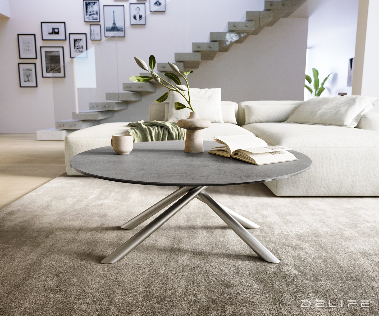 Klubska mizica Edge 100x100 cm, material: keramika, beton, siva