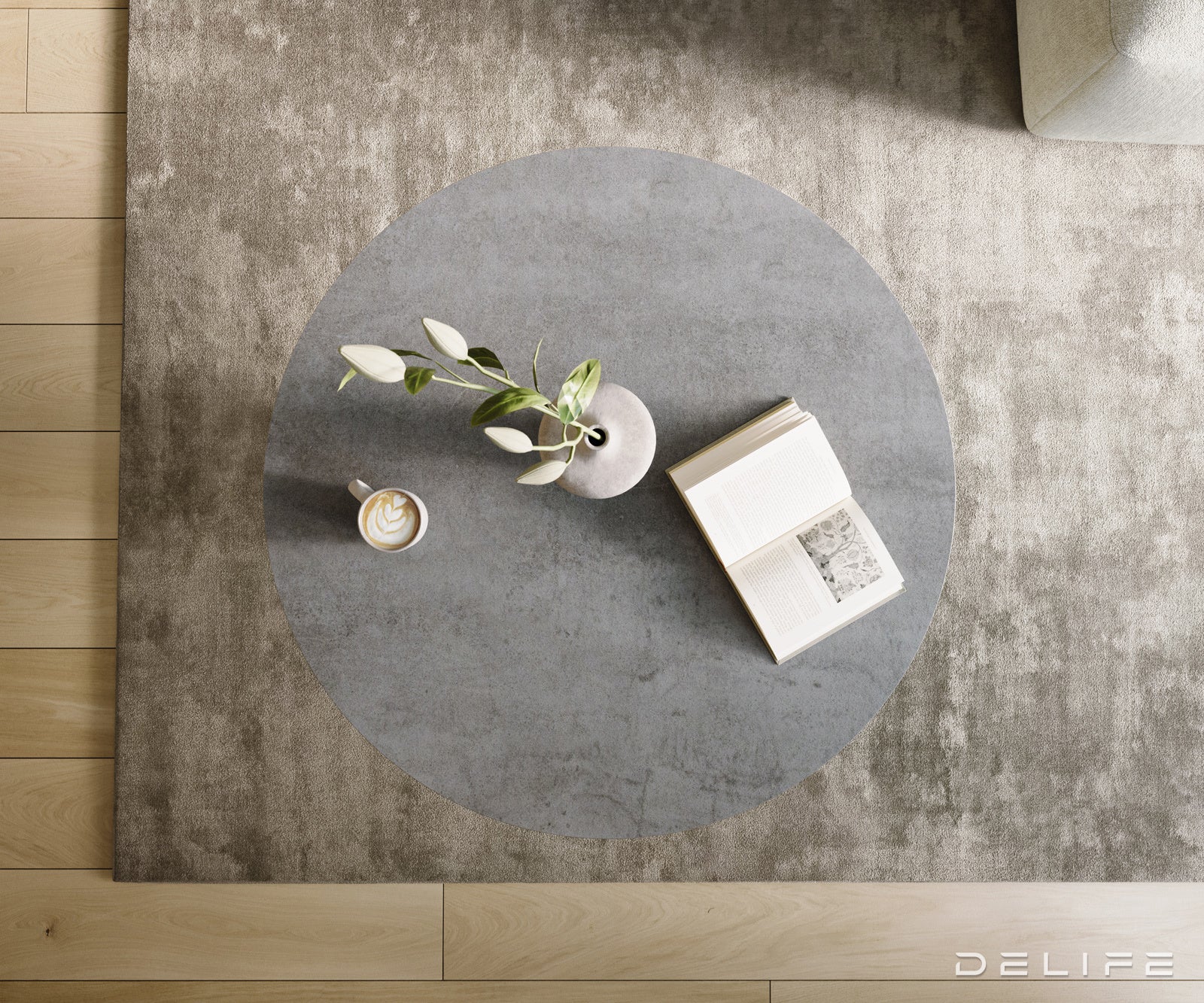 Klubska mizica Edge 100x100 cm, material: keramika, beton, siva