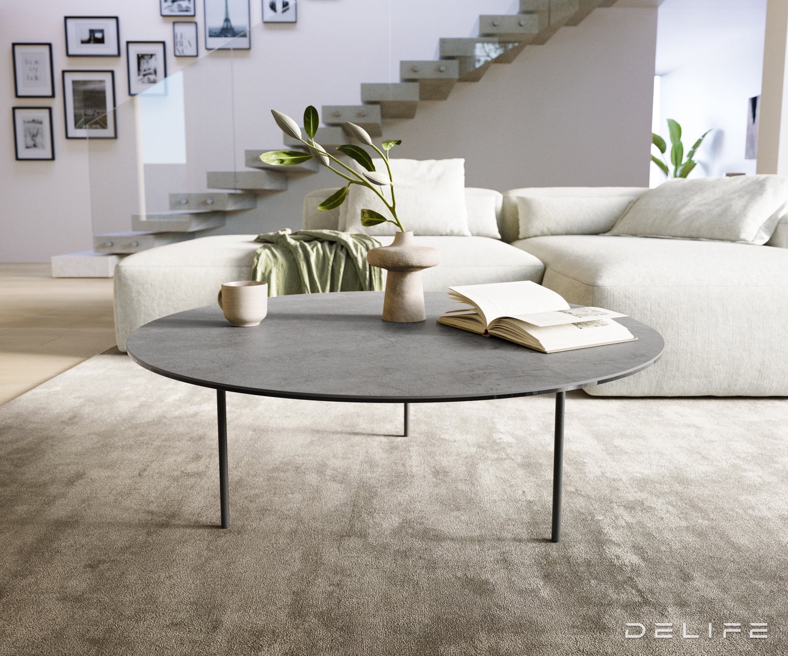 Klubska mizica Edge 100x100 cm, material: keramika, beton, siva