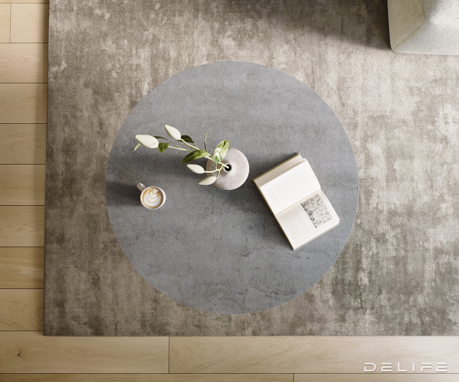 Klubska mizica Edge 100x100 cm, material: keramika, beton, siva