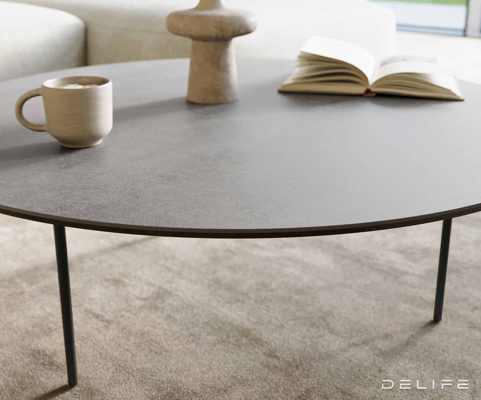 Klubska mizica Edge 100x100 cm, material: keramika, beton, siva