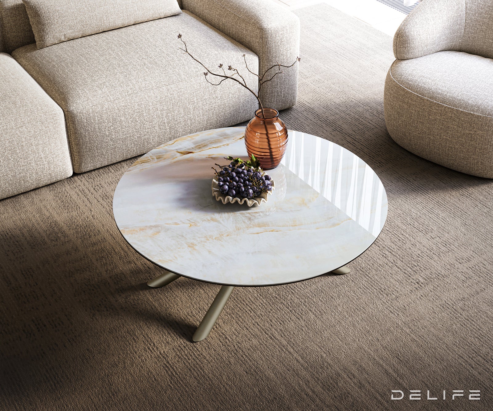 Klubska mizica Edge 100x100 cm, material: keramika Onyx Pearl