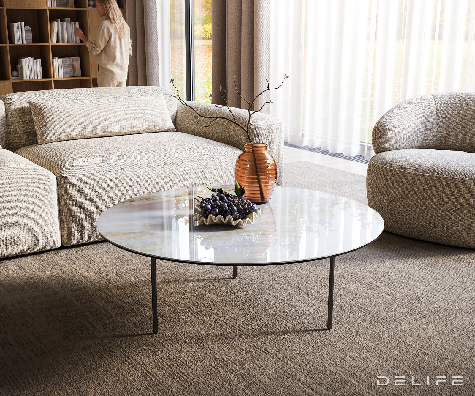Klubska mizica Edge 100x100 cm, material: keramika Onyx Pearl