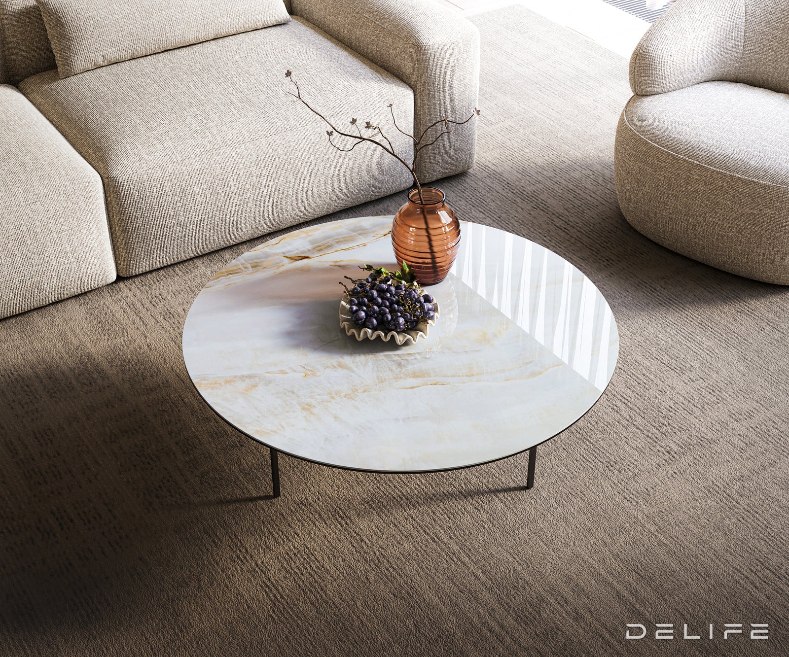Klubska mizica Edge 100x100 cm, material: keramika Onyx Pearl