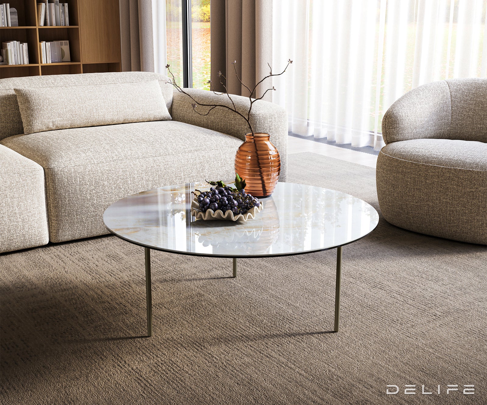 Klubska mizica Edge 90x90 cm, material: keramika Onyx Pearl