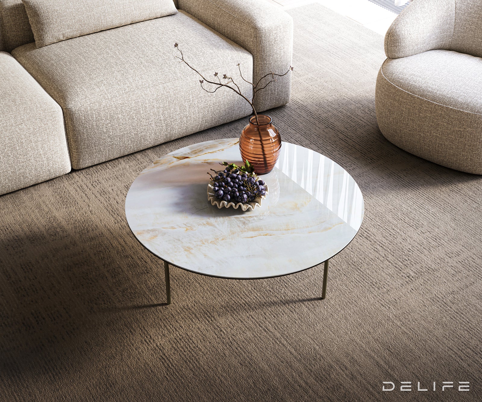 Klubska mizica Edge 90x90 cm, material: keramika Onyx Pearl