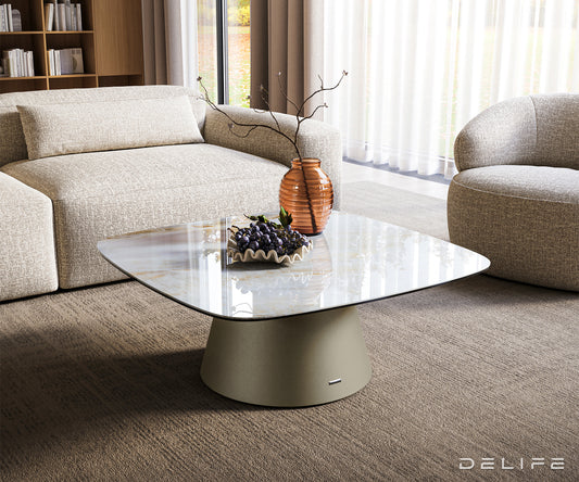 Klubska mizica Edge Boot 90x90 cm, material: keramika Onyx Pearl