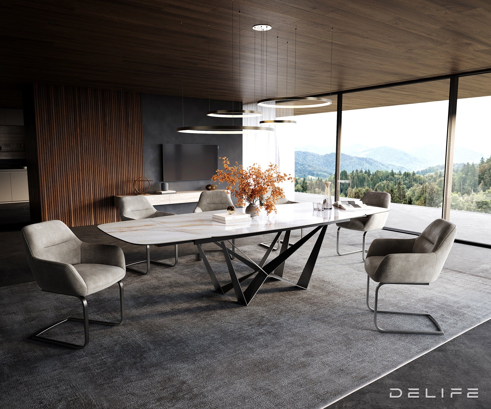 Jedilna miza Edge Boot 200/300x100 cm, material: keramika Onyx Pearl
