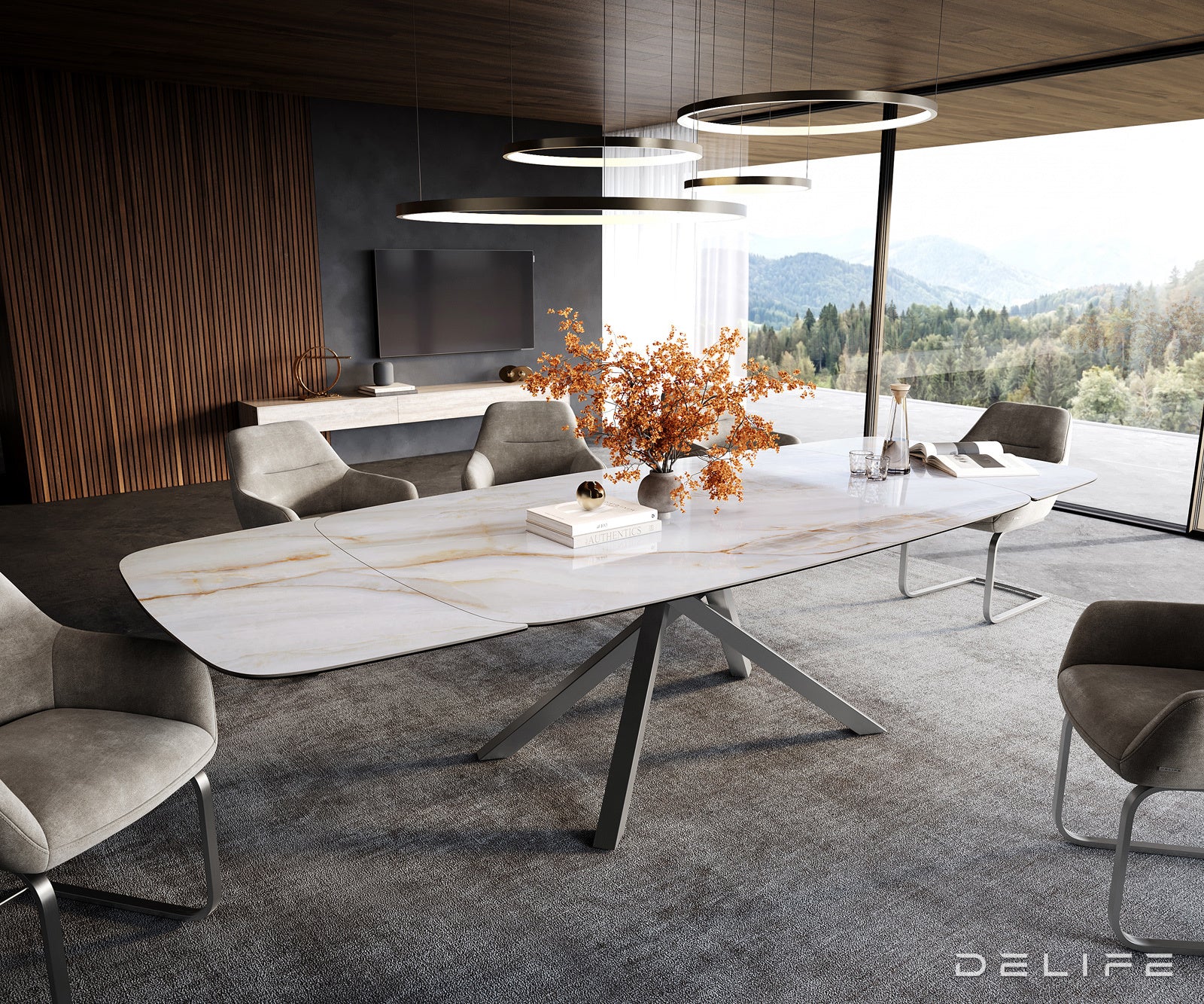 Jedilna miza Edge Boot 200/300x100 cm, material: keramika Onyx Pearl