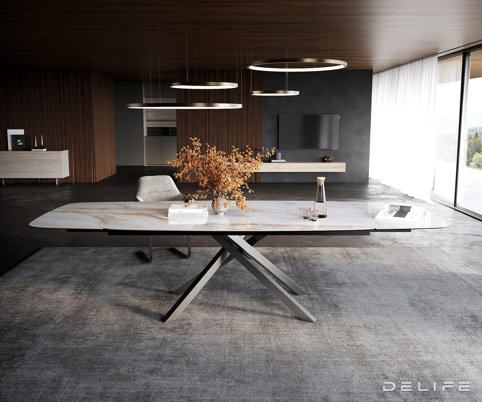 Jedilna miza Edge Boot 200/300x100 cm, material: keramika Onyx Pearl