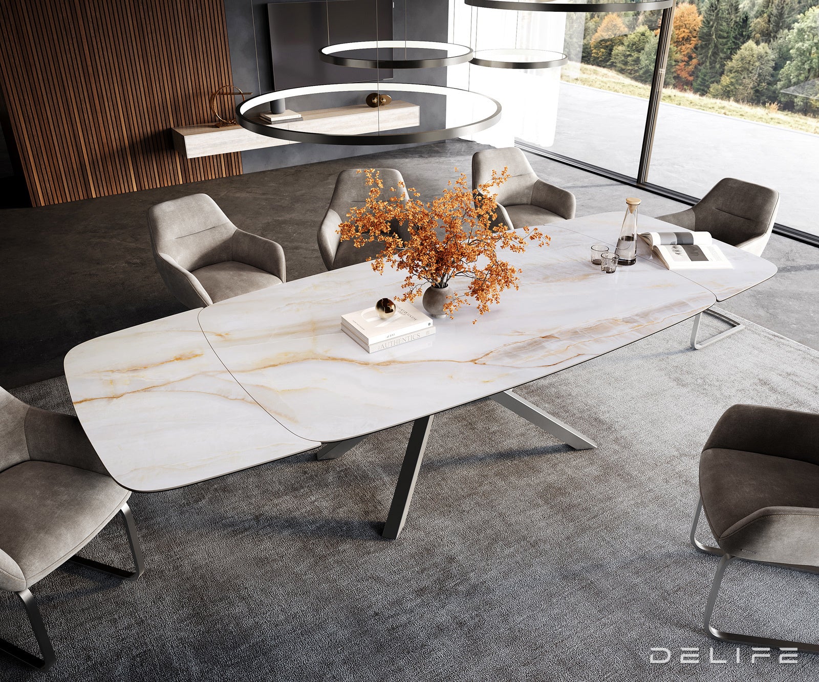 Jedilna miza Edge Boot 200/300x100 cm, material: keramika Onyx Pearl