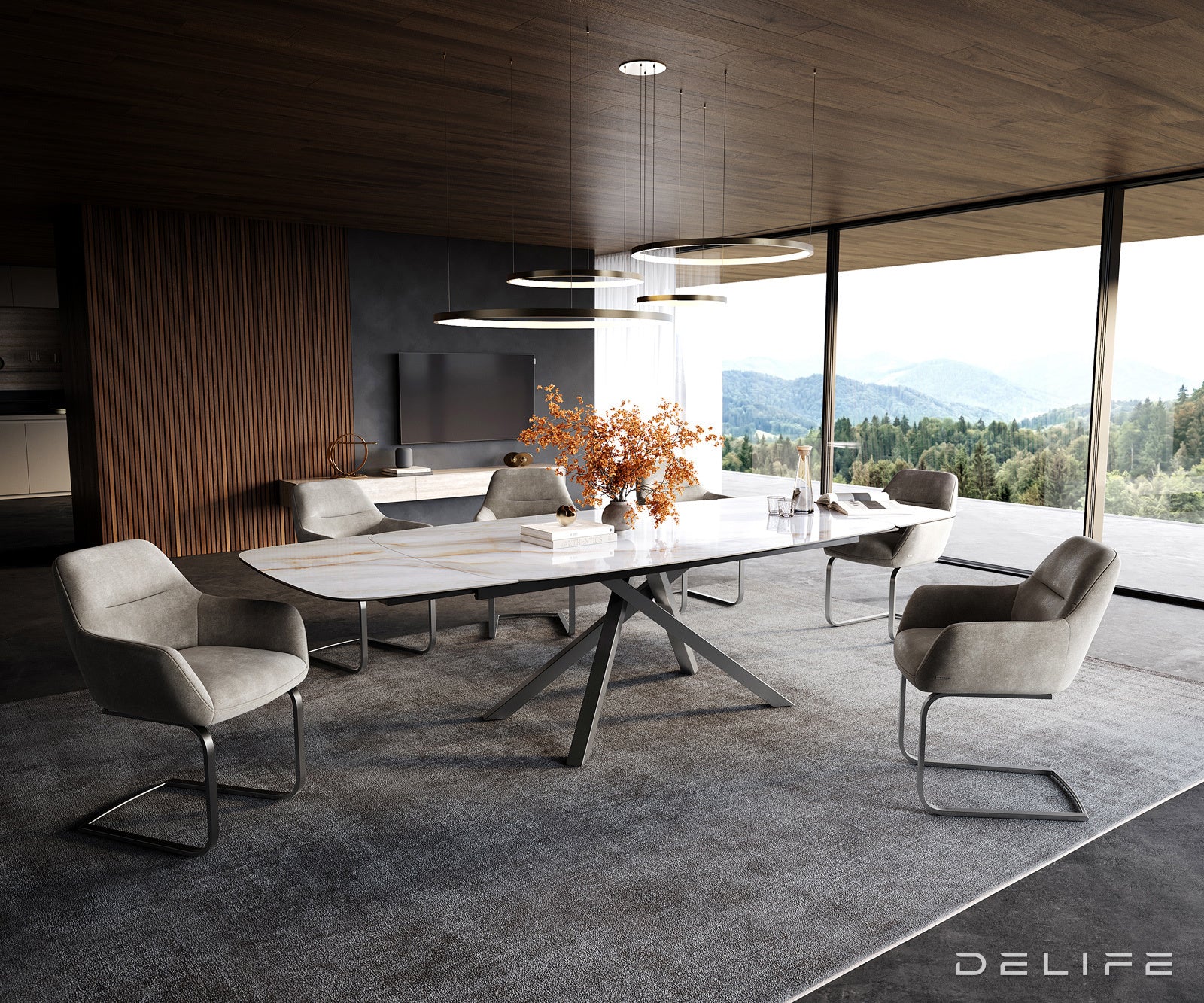 Jedilna miza Edge Boot 200/300x100 cm, material: keramika Onyx Pearl