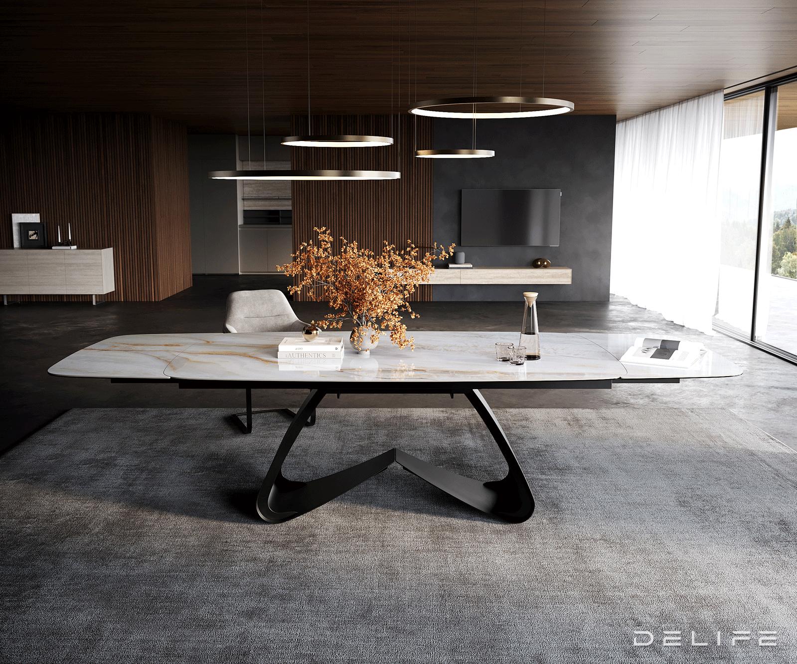Jedilna miza Edge Boot 200/300x100 cm, material: keramika Onyx Pearl