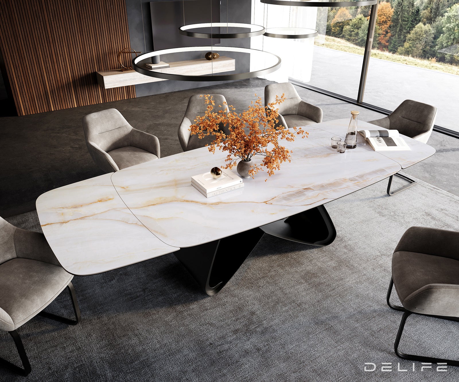 Jedilna miza Edge Boot 200/300x100 cm, material: keramika Onyx Pearl