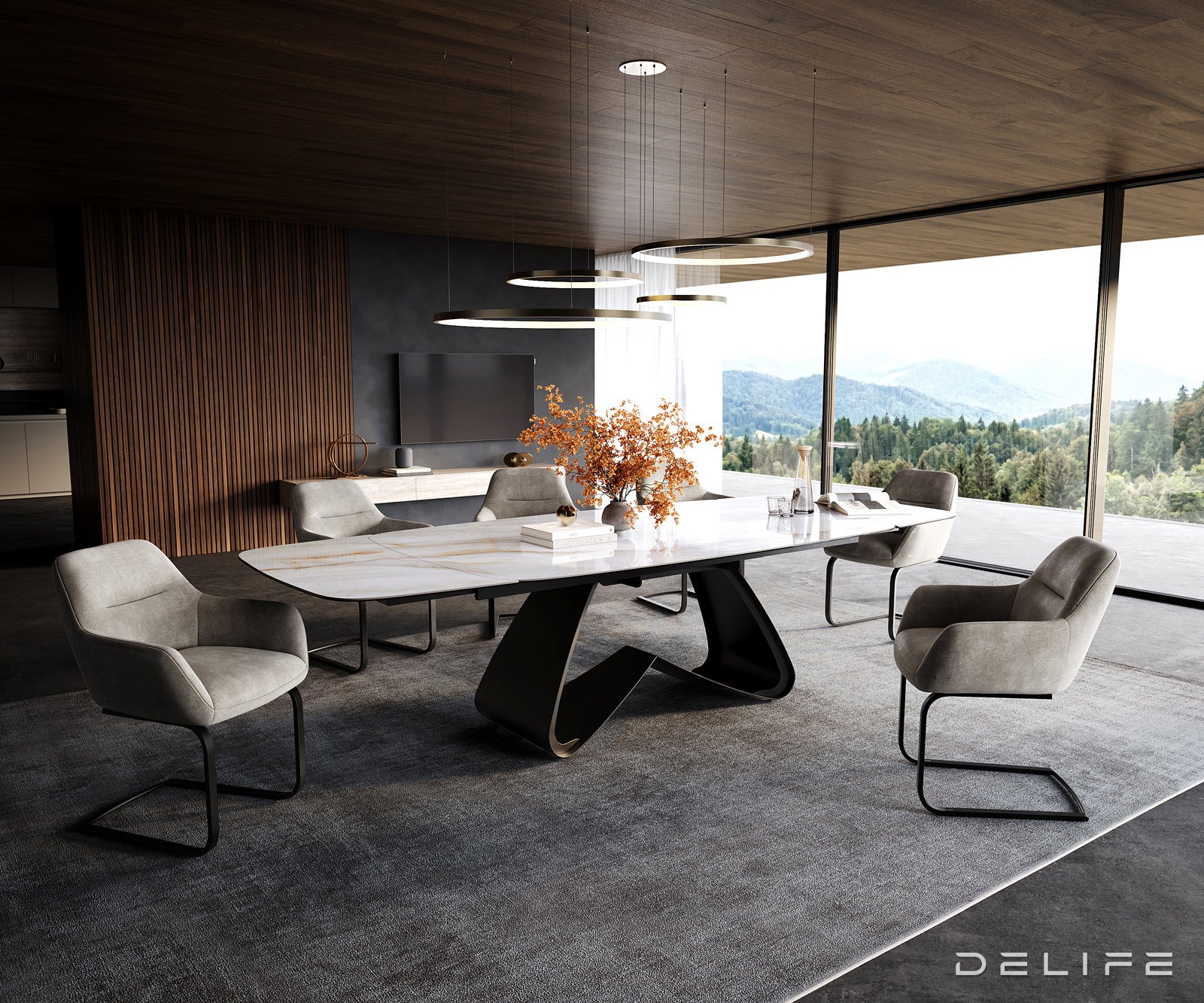 Jedilna miza Edge Boot 200/300x100 cm, material: keramika Onyx Pearl
