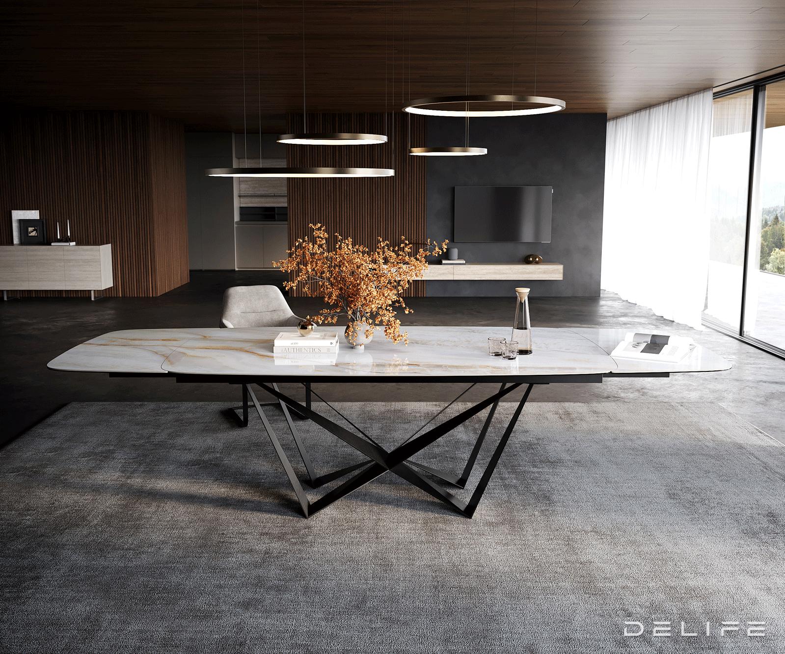Jedilna miza Edge Boot 200/300x100 cm, material: keramika Onyx Pearl