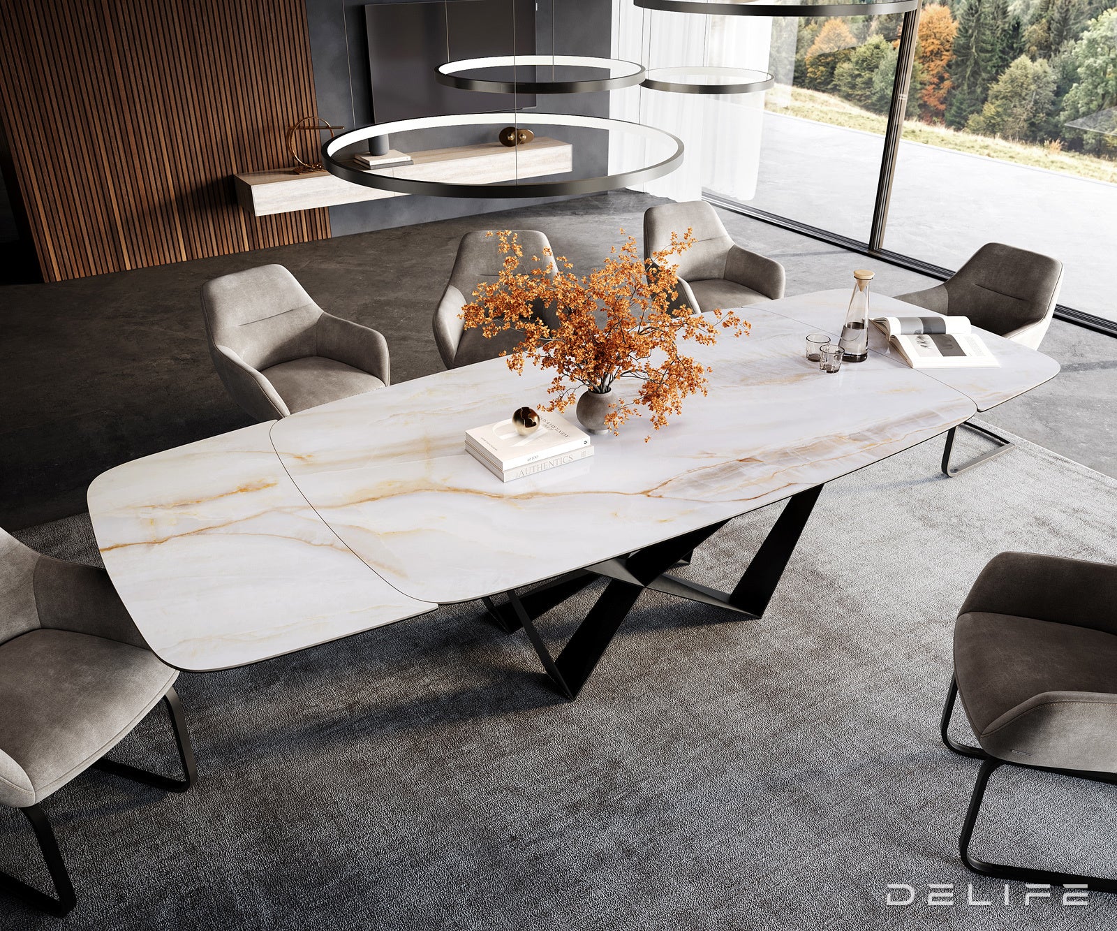 Jedilna miza Edge Boot 200/300x100 cm, material: keramika Onyx Pearl