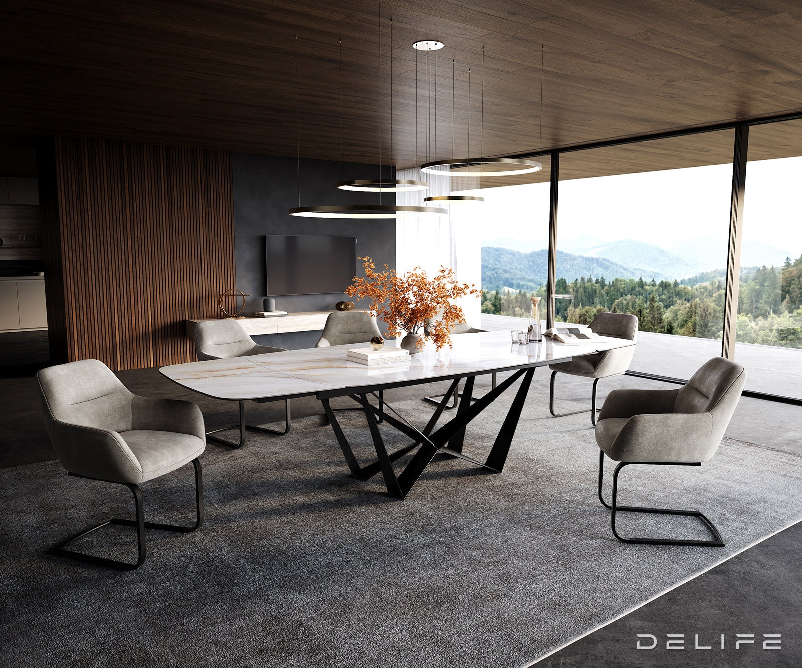 Jedilna miza Edge Boot 200/300x100 cm, material: keramika Onyx Pearl