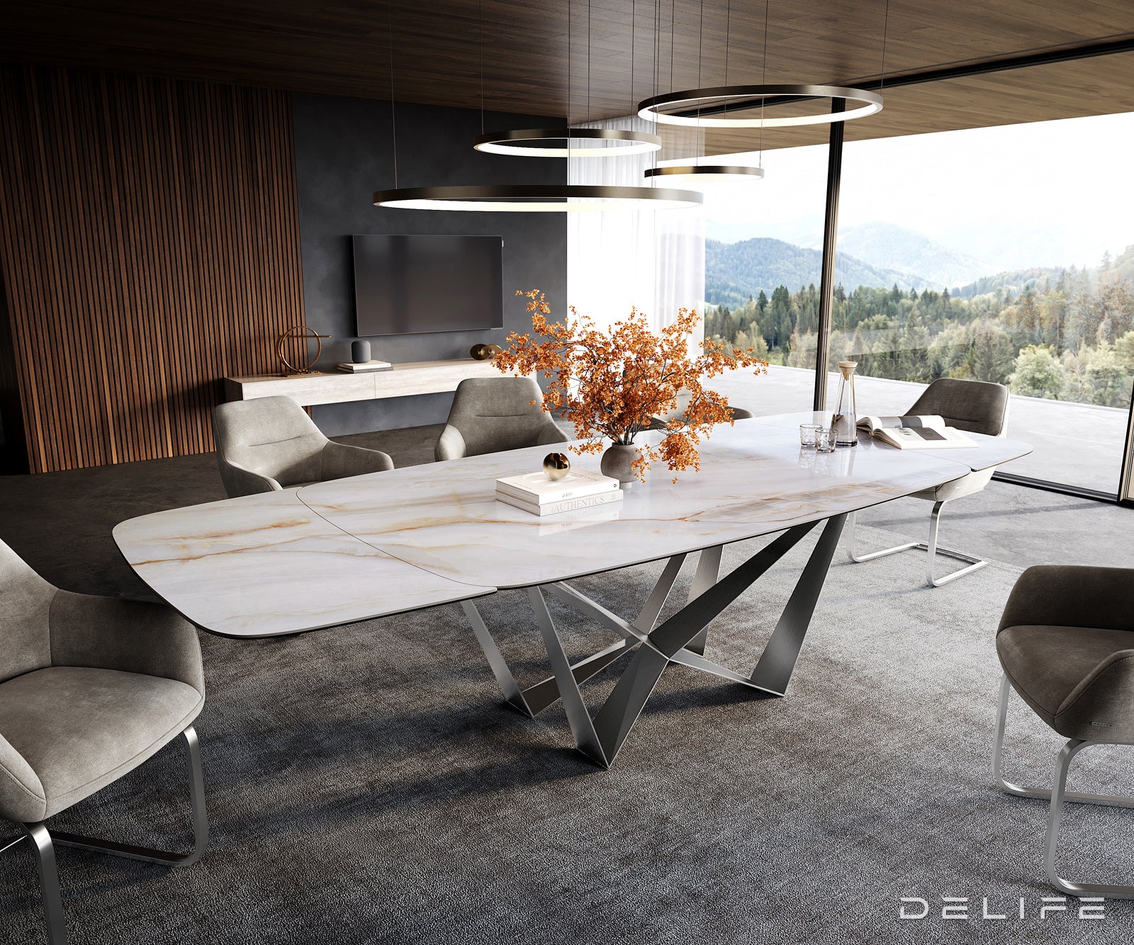 Jedilna miza Edge Boot 200/300x100 cm, material: keramika Onyx Pearl
