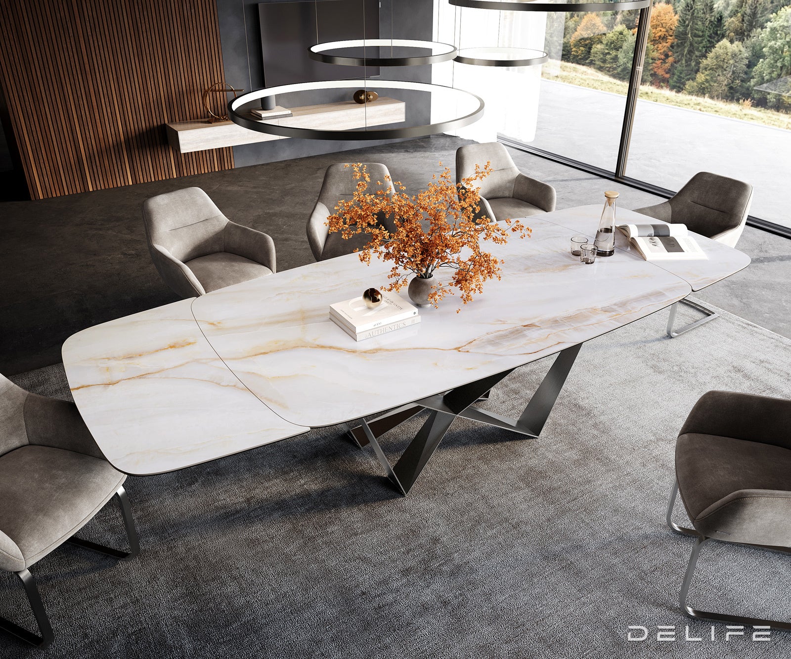 Jedilna miza Edge Boot 200/300x100 cm, material: keramika Onyx Pearl