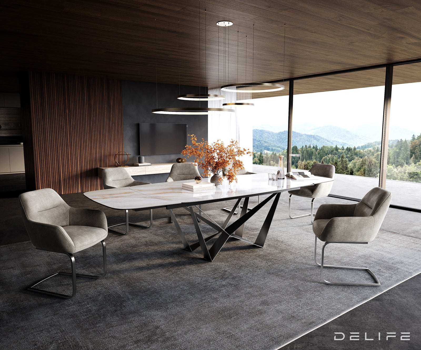 Jedilna miza Edge Boot 200/300x100 cm, material: keramika Onyx Pearl