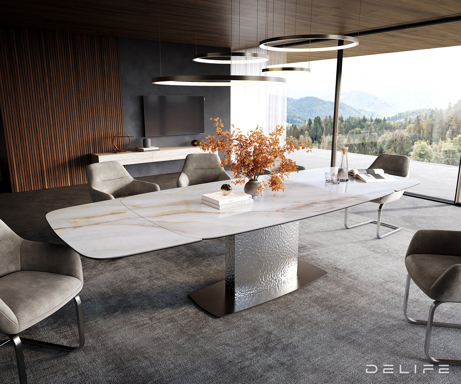 Jedilna miza Edge Boot 200/300x100 cm, material: keramika Onyx Pearl