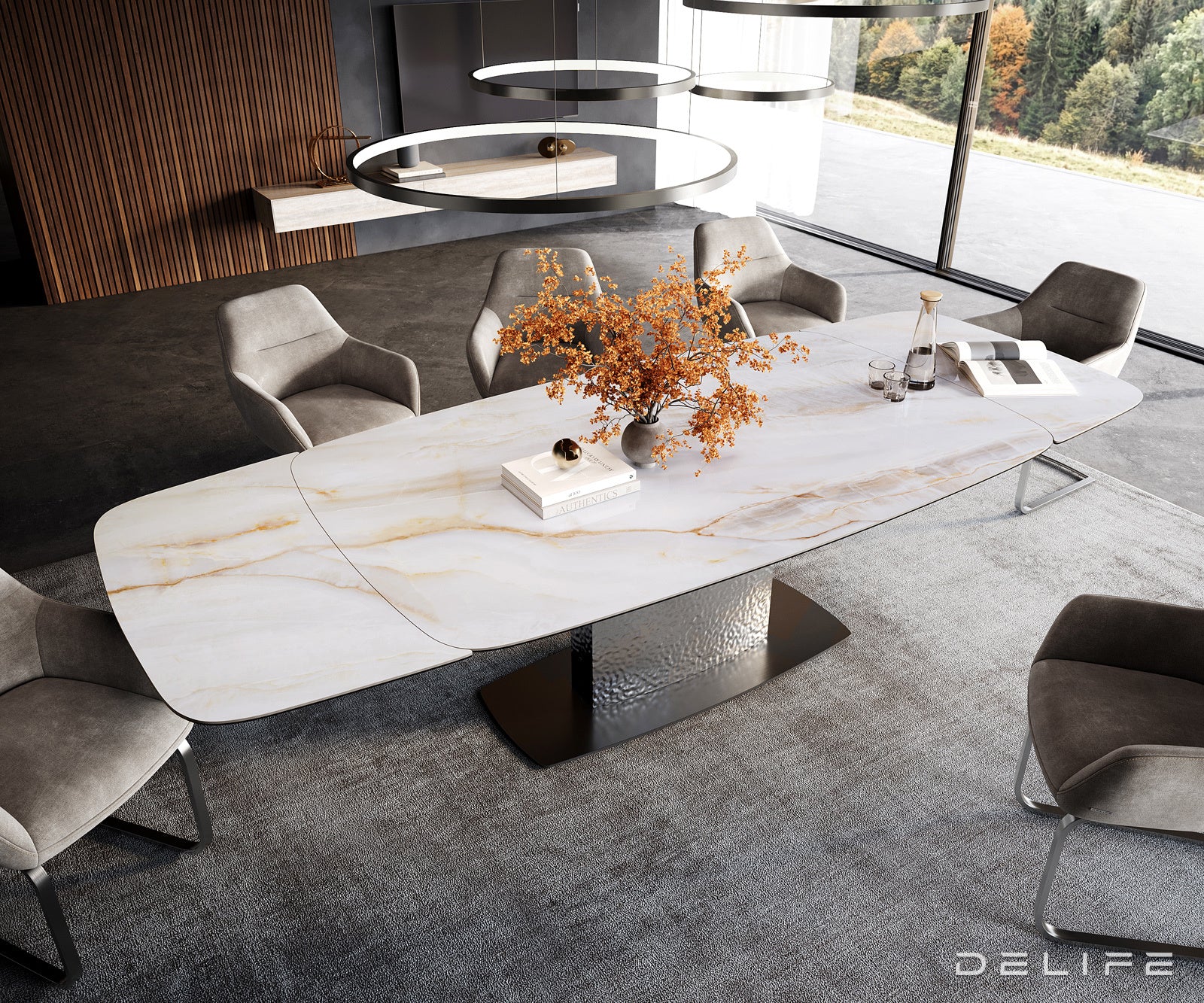 Jedilna miza Edge Boot 200/300x100 cm, material: keramika Onyx Pearl