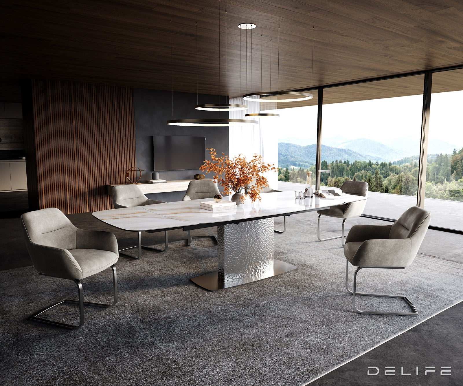Jedilna miza Edge Boot 200/300x100 cm, material: keramika Onyx Pearl