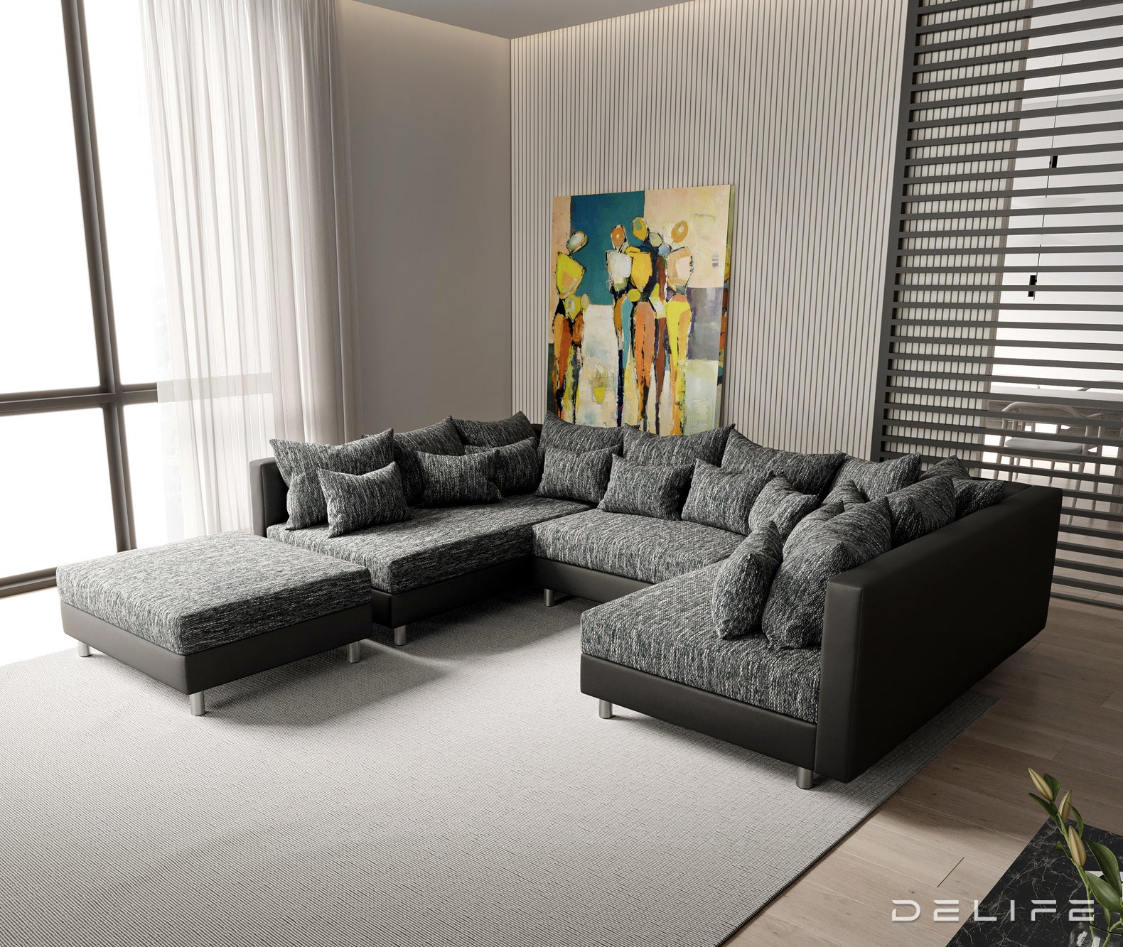 Kutna garnitura Clovis 300x185cm, Materijal: Strukturirana tkanina/Umjetna koža