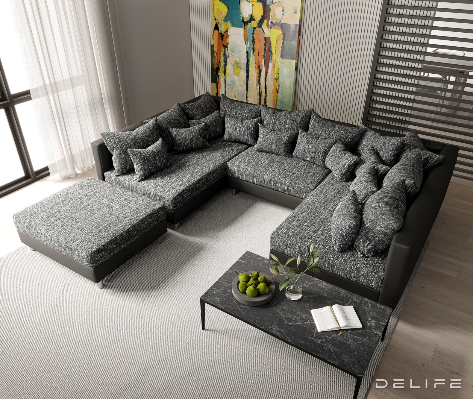 Kutna garnitura Clovis 300x185cm, Materijal: Strukturirana tkanina/Umjetna koža