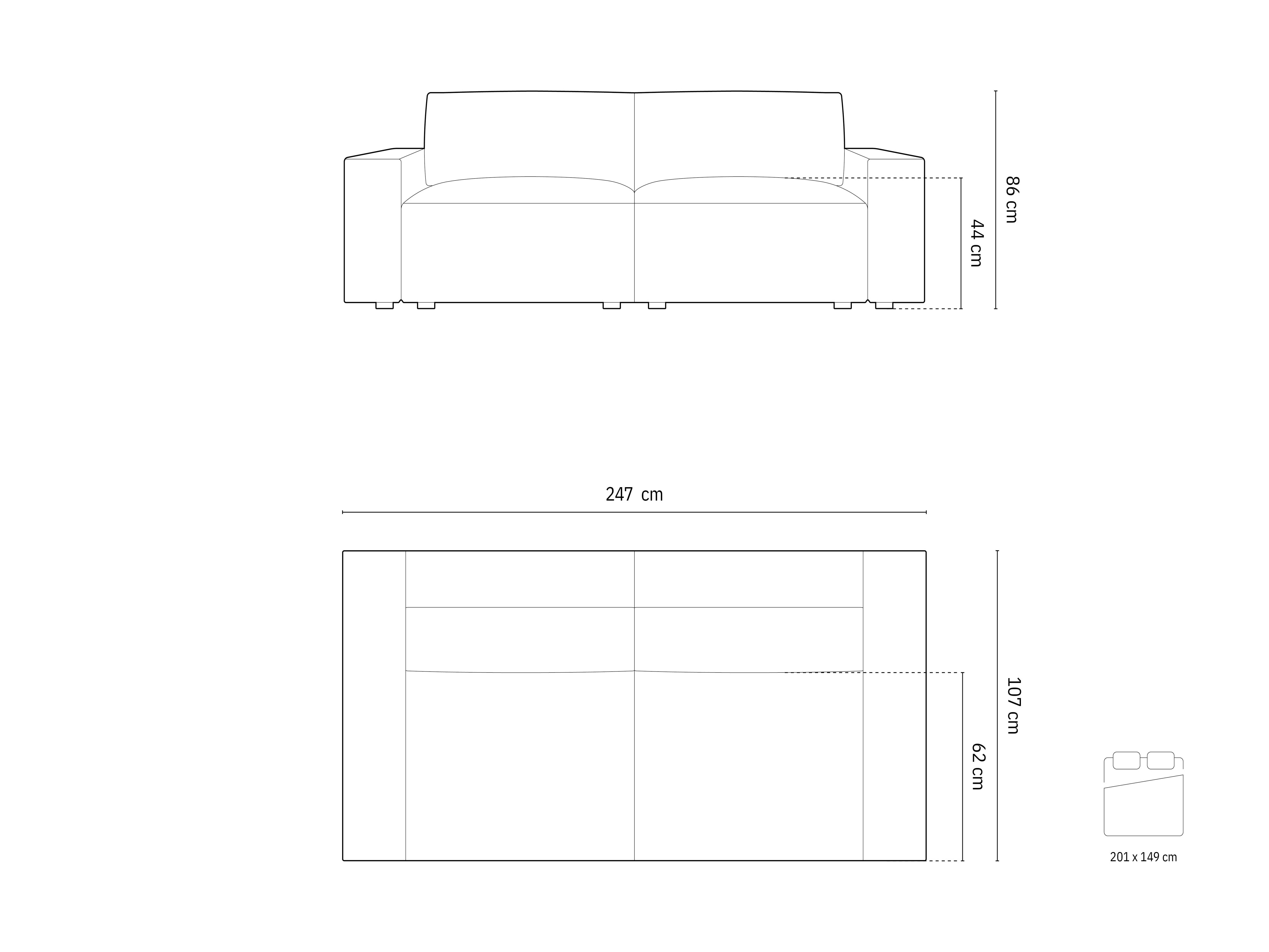 Sofa Jodie 247x107 cm, Material: Strukturirana tkanina