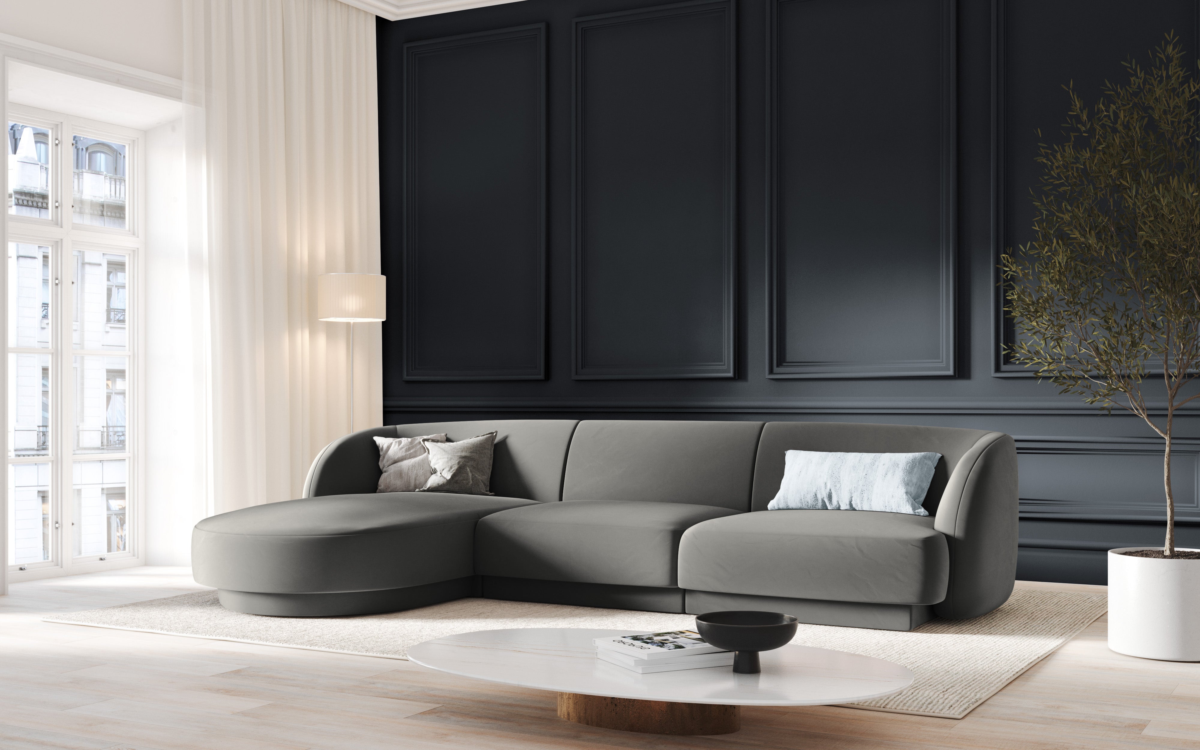 Kotna sedežna garnitura Miley 255x165cm, Material: žamet